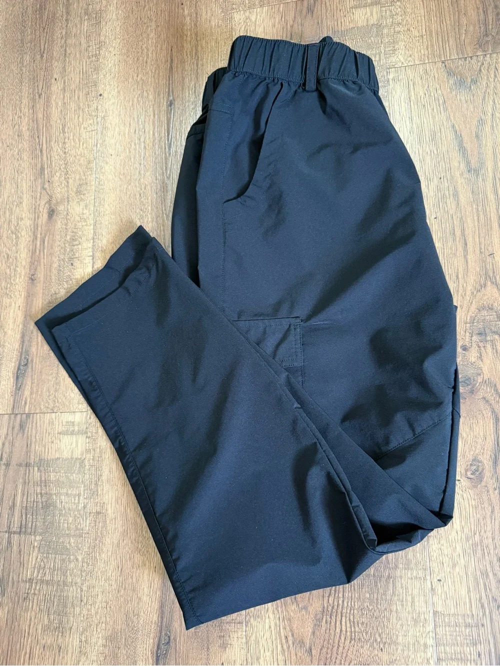 OUTDOORSPORTS Unisex Adult Black Cargo Pants L Regular Nylon Elastic Waist